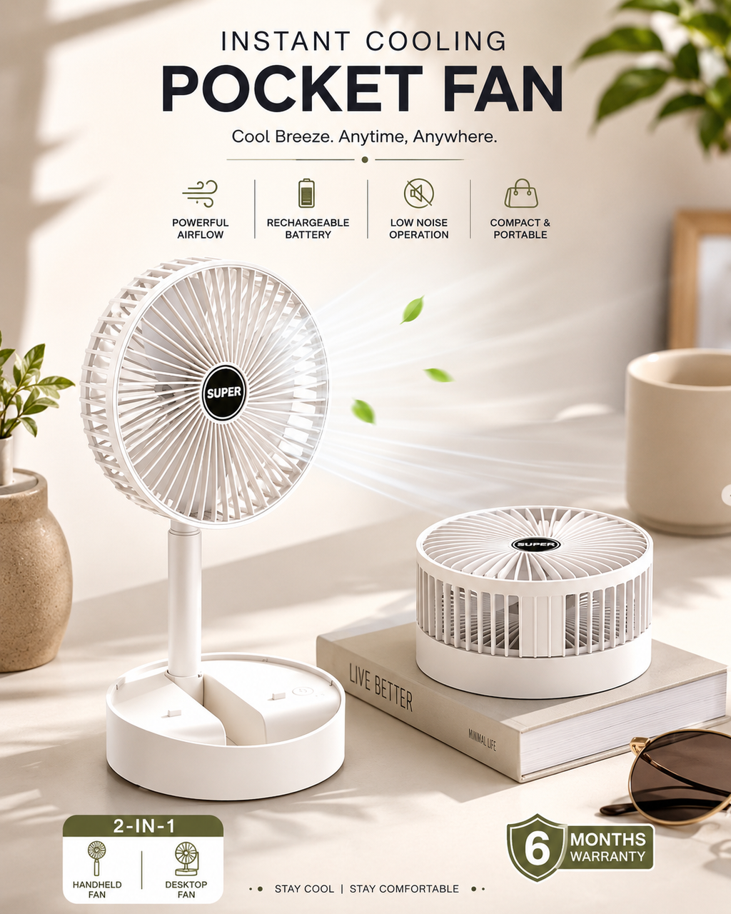 Instant Cooling Pocket Fan (6 Month Warranty)