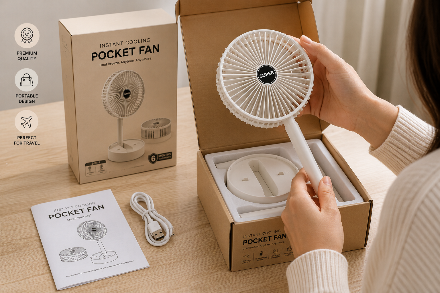 Instant Cooling Pocket Fan (6 Month Warranty)